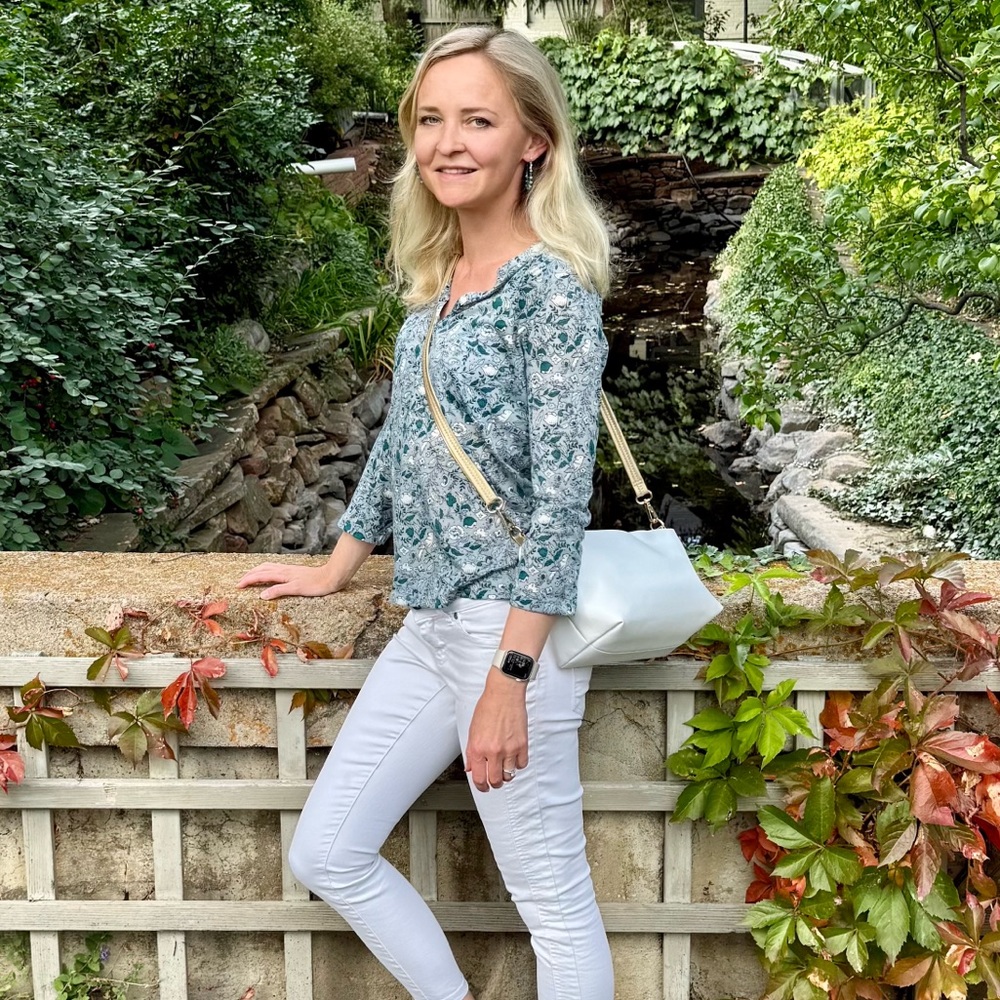 H&M Turquoise Floral V neck Shirt